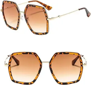 IKANOO Oversized Sunglasses for Women Men Fashion 70s Disco Glasses Hexagon Inspired Designer Red Green Shades