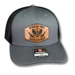 [CUSTOM STYLE] In God We Trust Guns Are Just Backup Leather Patch Trucker Hat Patriotic Richardson 112 Snapback Cap for Men