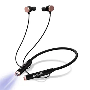 Jarvis3k Flashlight Headphones Wireless Neckband Reading Light Bluetooth HQ Sound Listening Audiobooks Music SD Card Player USB-C Fast Charging Long Battery Life (Black) Earphones Electronic Headset Earbud Chargeable