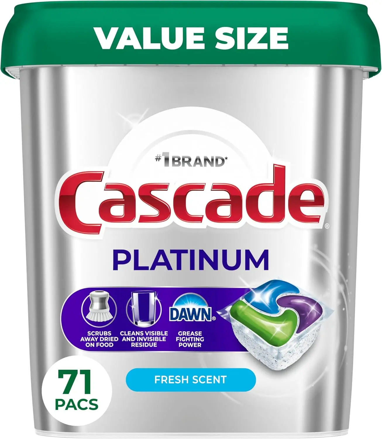 Cascade Platinum Dishwasher Pods, 71 Count Fresh Scent Dish Detergent Packs