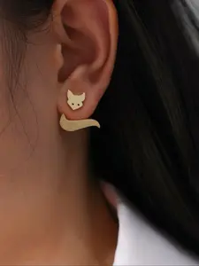 Cute Fox Design Stud Earrings, 2024 New Style Fashionable Jewelry for Women & Girls, Trendy All-match & Exquisite Jewelry for Birthday Gift