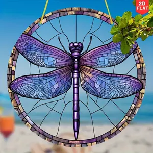 2D Flat Dragonfly Acrylic Sun Catcher-Hanging Decoration, Artificial Hanging, 7.87x7.87-inch Country Style Garden, Living Room, and Farmhouse Decoration, No Power Needed, Dragonfly Figurine, Dining Area Accent, Vintage Home Decoration, Bright Color Patter