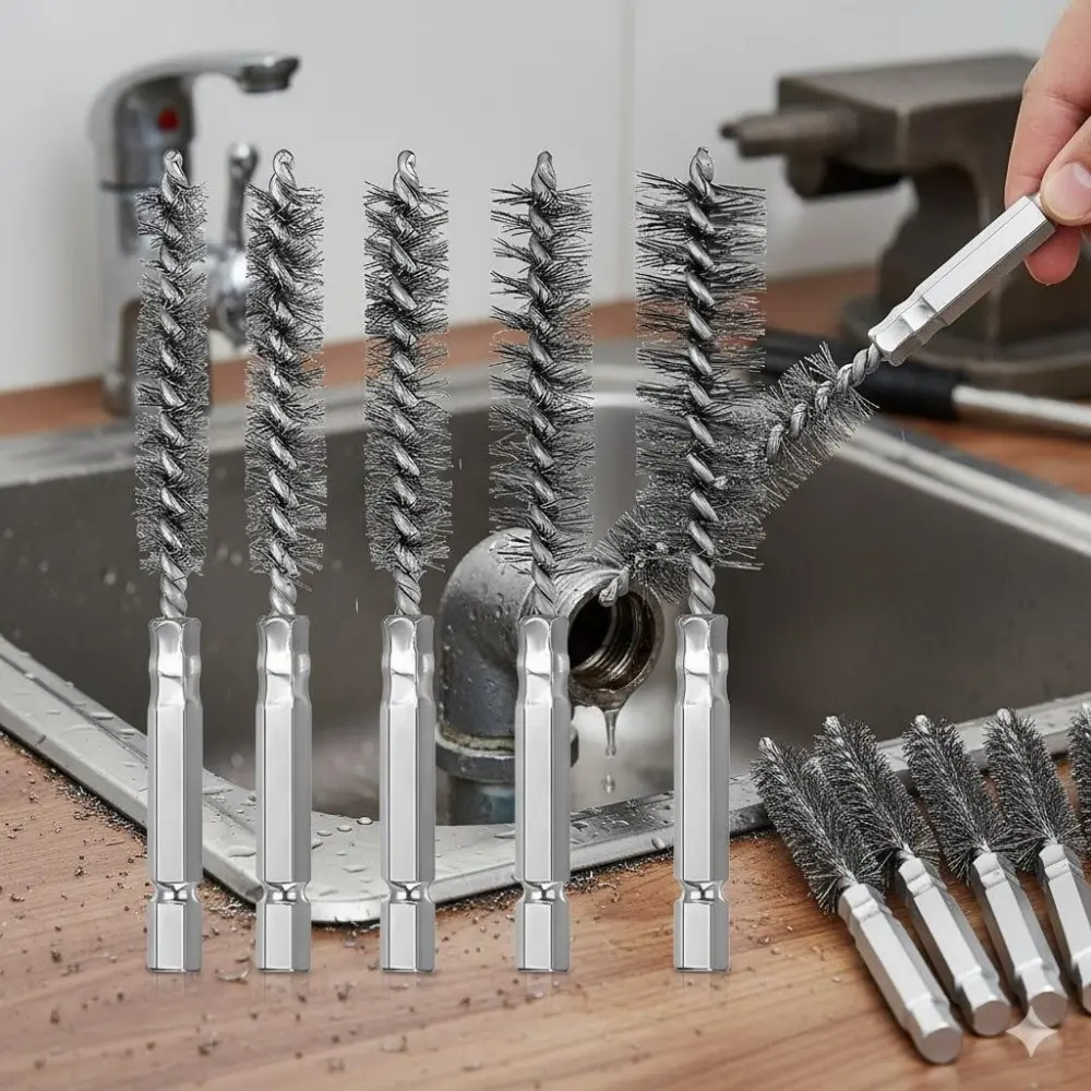 Industrial Metal Surface Restoration Brush Set - Heavy-Duty Rust Removal & Polishing Tools with Electric Drill Attachments, Slip-Resistant Handle for Automotive Repair & Manufacturing, Multi-Functional Detachable Brush Heads