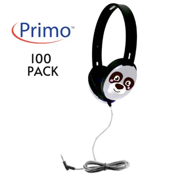 HamiltonBuhl PRM100P-100 Primo Series Panda On-Ear Stereo Headphones - 3.5mm Headphones, Abs Plastic, Leatherette, Mobile Audio Compatibility, Pack of 100
