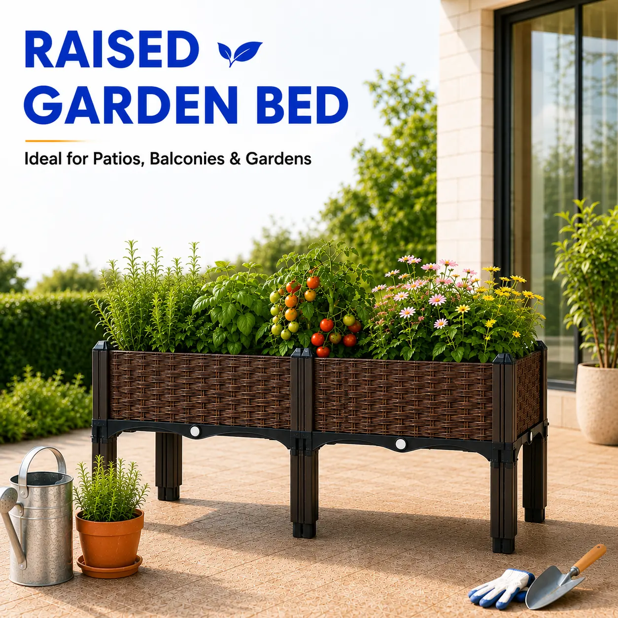 1/2/Rectangular elevated vegetable growing box, waterproof, sun-resistant, with drainage system, suitable for all weather conditions, height-adjustable planter box for balconies, gardens, lawns, and fences; rectangular planter box; creative Christmas plan