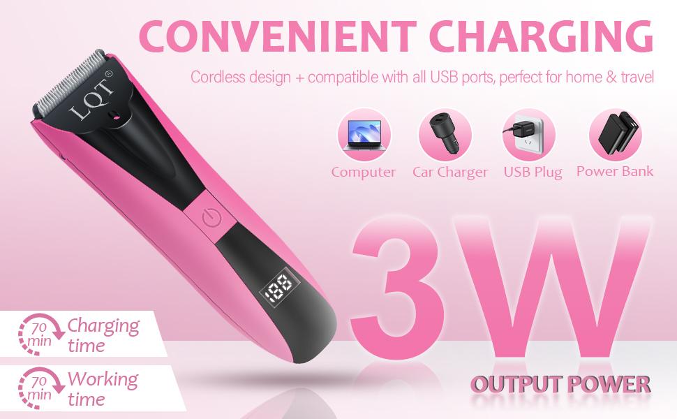 LQT Cordless Hair Clipper, Electric Bikini Trimmer, Body Hair Shaver, Pubic Hair Trimmer, Rechargeable Intimate Grooming Kit with LCD Display, 2 Guide Combs, USB Charging