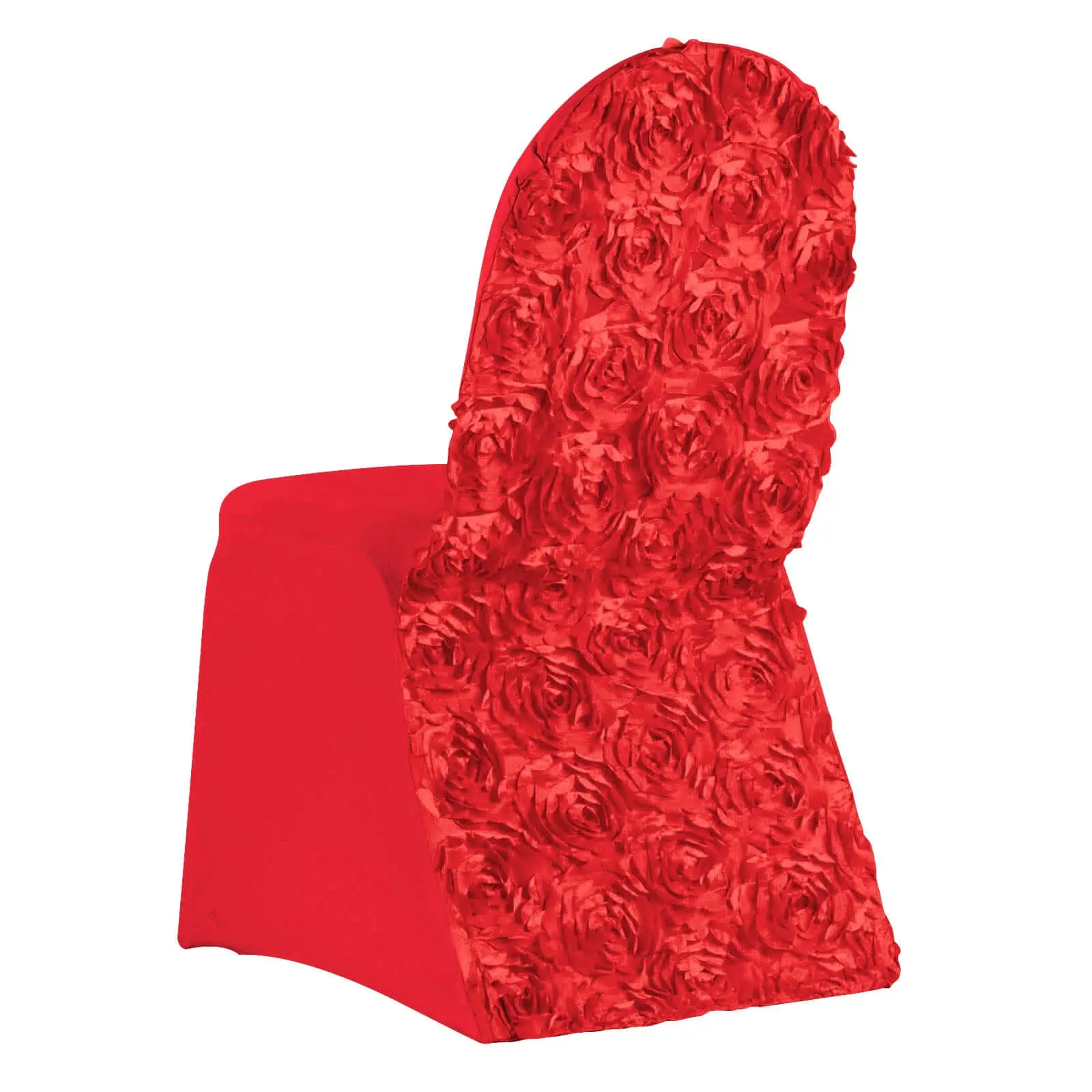 Satin Rosette Chair Cover for Banquet Chairs Red - Stretch Fitted Slip-On Slipcover, Decoration, Spandex Cover Dining Chair Slipcovers