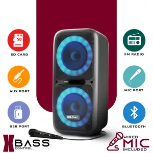 Dolphin SP-2120RBT Dual 12″ Bluetooth Party Speaker, Heavy Bass, LED Light Show, X-BASS, WaveSync, Portable Trolley PA Perfect for Parties, DJ Events