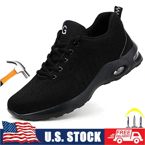 Men's Steel Toe Mesh Worker Sneakers - Breathable, Lightweight, Comfortable, Fashionable Minimalist Round Toe Fabric Lace Low Cut All Seasons Walking Mesh Outdoor Sport Safety Work Shoes with Non-Slip Wet Floor Grip, Walking Shoes