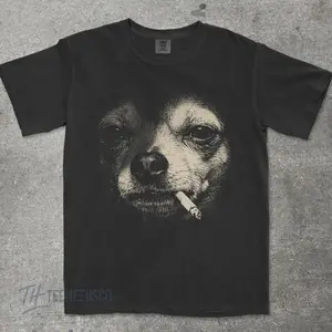 Smoking Chihuahua Shirt Vintage Y2k Grunge Dog Graphic Tee Funny Dog Face Shirt Comfort Colors Edgy Meme T Shirt Gift For Dog Lovers