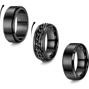 3Pcs 8mm Stainless Steel Band Ring for Men Women Simple Engagement Wedding Promise Rings Cool Anxiety Spinner Ring Size 6-13