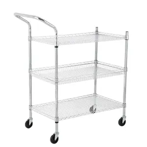 GARVEE Commercial Grade Utility Carts: Versatile Steel Service Carts with 2 or 3 Tires, High and Low Handle Options for Efficient Food Storage in Restaurants and Kitchens, Ideal for Heavy-Duty Use.