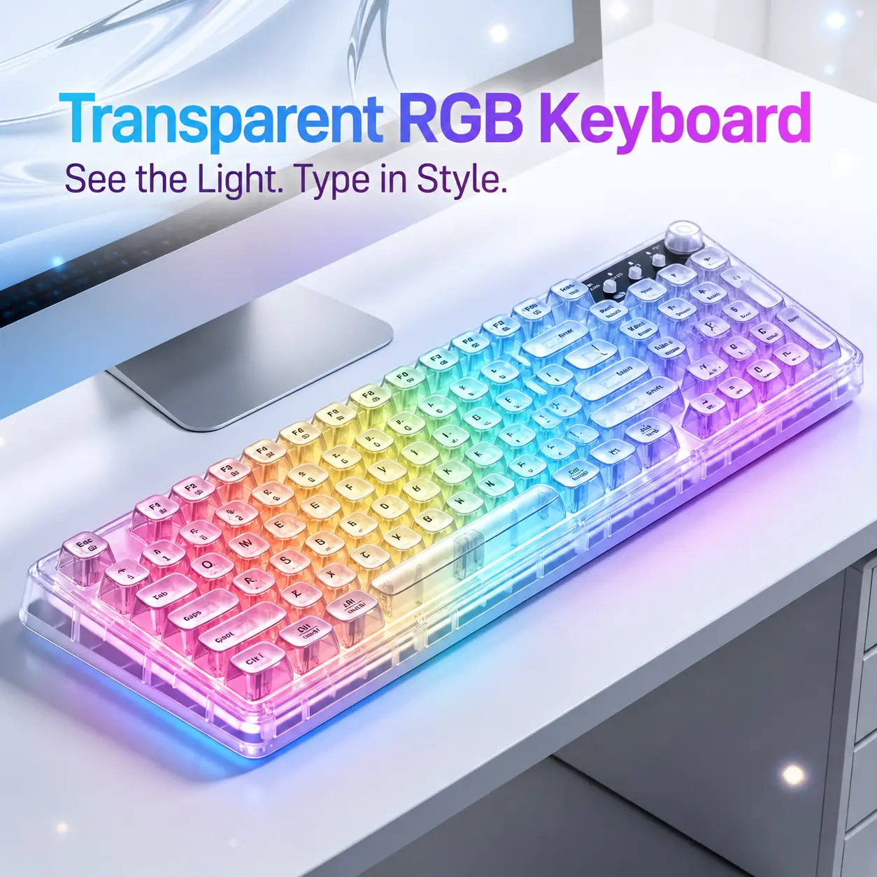 F99 Series Transparent RGB Wireless Keyboard, 99-Key Tri-Mode Keyboard with Mechanical Feel, Bluetooth 5.0/2.4G/USB-C, Rechargeable RGB Backlit Keyboard with Volume Knob, Multi-Device Keyboard for PC, Mac, Android, Gaming & Office