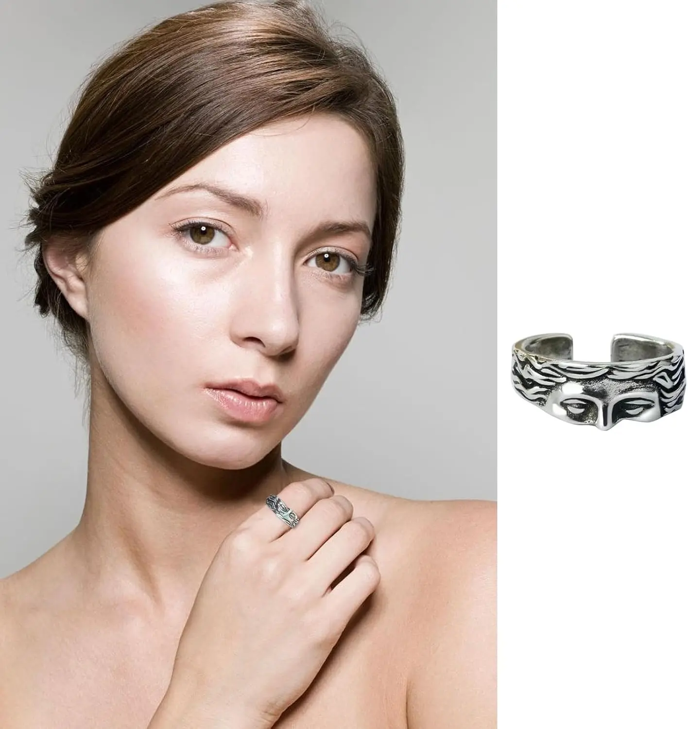 Vintage Venus Half-Face Ring - Adjustable Open Wrap Knuckle/Thumb Band for Women, Customized Casual Daily Everyday Graphic Jewelry Gift