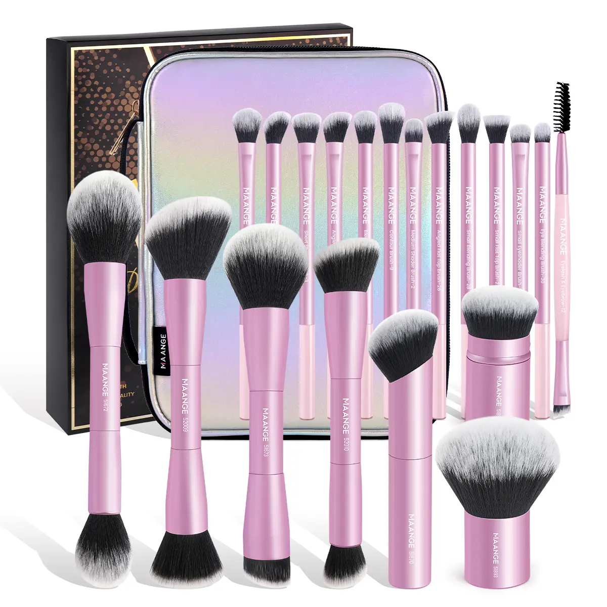 20 Counts Brushes + Storage Bag - Pink Color