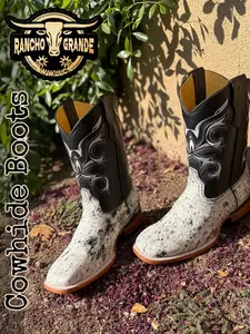 Men’s Cowhide Boots Cowboy Botas de Pelo de Vaca para Hombre Fashion  Boots