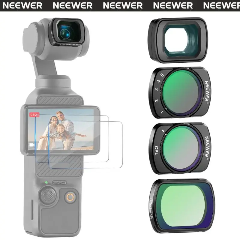 NEEWER FL-B09 Filter Set with 0.75x Wide Angle Lens for DJI Osmo Pocket 3&4, CPL, Variable ND2-ND32 & Black Diffusion 1/4 Filter Kit for Vlog, Travel Filming & Content Creation