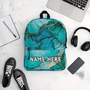 Custom Name Marble Backpack, Personalized Elegant Rucksack, Customized Minimalist School Bag, Abstract Gift, Marble Present