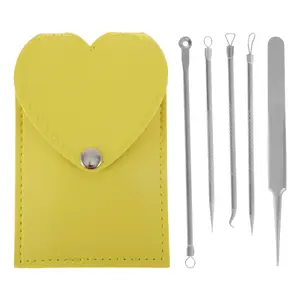 VOCOSTE 1 Set Yellow Skin Acne Needle Extractor Skin Care Tools Kit Silver Tone