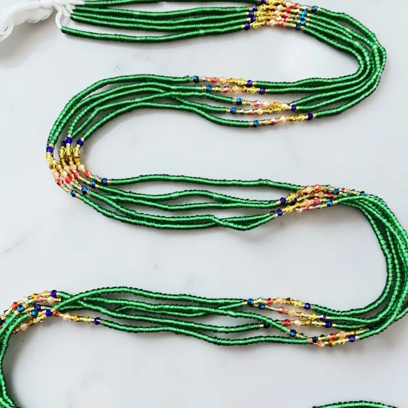 Waistbeads Emerald Green Bicone Beads, Adjustable Female Belly Chain (25-45 in) for Feminine Curves, Party Wear Body Jewelry, Waist Beads, Waist Accessories, Non-Pierced Body Chains, Chains Non Pierced Body