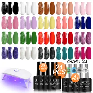 GIOIO 25 PCS Gel Nail Polish Set 20 Color Nail Gel Kit With Mini UV Lamp With 4 Bottle Of Base Coat And Top Coat Glossy Matte Glitter Gel Polish Set Nail Art Manicure Set for Women Girls Uv Light Gel