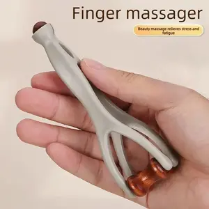Wooden Finger Massager with Roller, Hand Joint Acupressure & Meridian Massage Tool, Pain Relief Therapy Device
