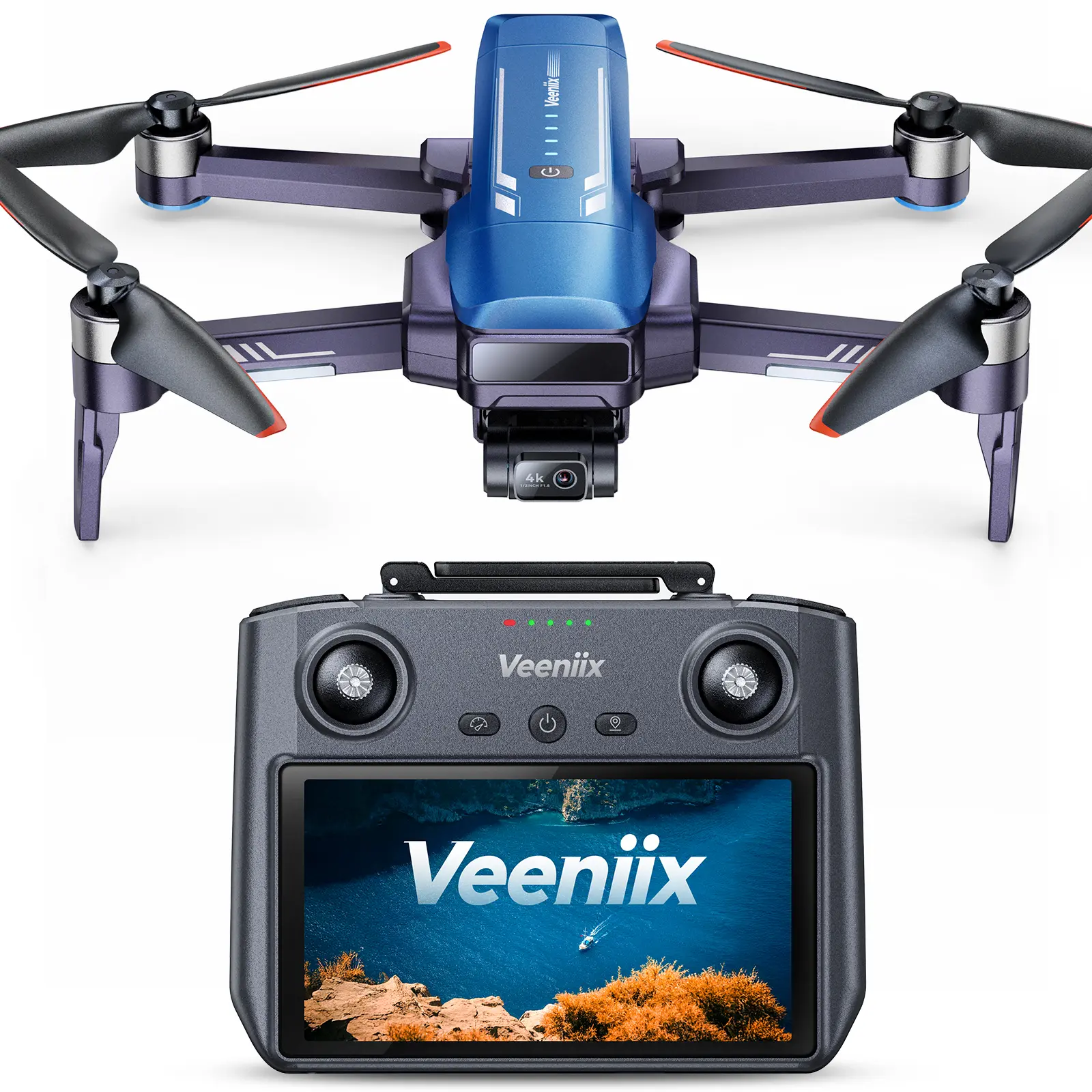 Veeniix V11PRO RC2 Drone with 8K Camera for Adults, 3-Axis Gimbal with RC2 Remote (With Screen), 4K/30fps Video, 1/2 CMOS Sensor, 80min Flight Time with 2 Batteries, 6KM Video Transmission Quadcopter Digital Fpv