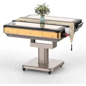 X3005 Best High-end Automatic Folding Mahjong Table - With Cover and Noise Reduction, One-year Warranty, (Gold, 44mm 144 Pieces Chinese Big Brand - No Numbering)