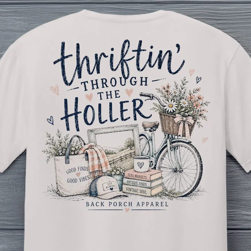 Thriftin' Through the Holler T-Shirt | Women's Super Soft Ring Spun Cotton Vintage Thrifting Graphic Tee