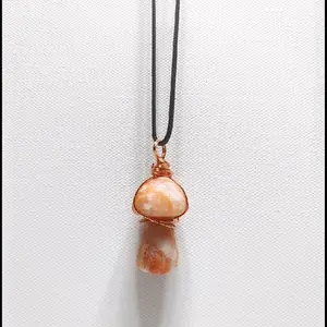 Crystal Pendant Sunstone Fungus Necklace with copper wire Handmade