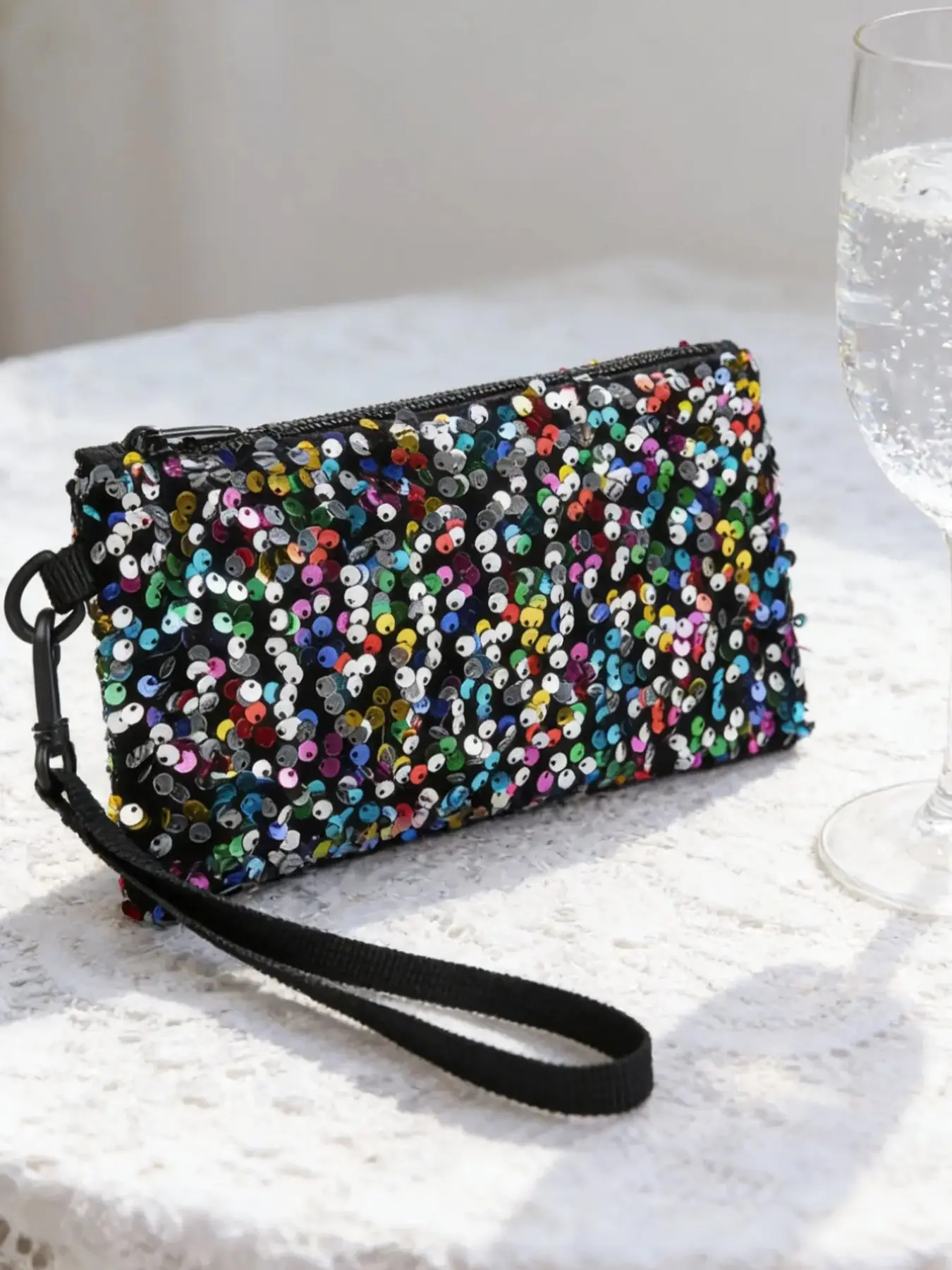 Stylish and elegant women's rhinestone-embellished evening bag, elegant party clutch, zippered wristlet, fashionable accessory for special occasions, stylish handbag for events, Evening Clutch Purse, Glittery Clutch Bag