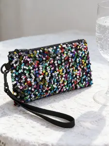 Stylish and elegant women's rhinestone-embellished evening bag, elegant party clutch, zippered wristlet, fashionable accessory for special occasions, stylish handbag for events.
