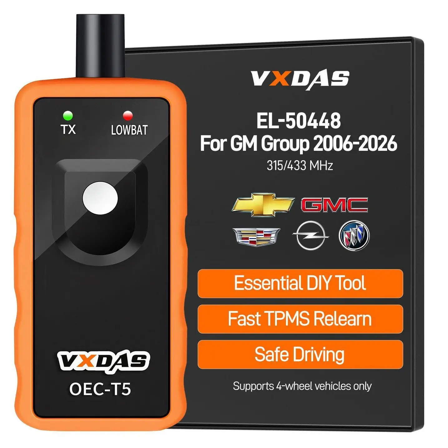 [GM Only] VXDAS EL-50448 TPMS Relearn Tool for GM Vehicles (Chevy, GMC, Buick, Cadillac 2006-2026), Tire Pressure Sensor Activation & Reset Tool, 1-Button Operation