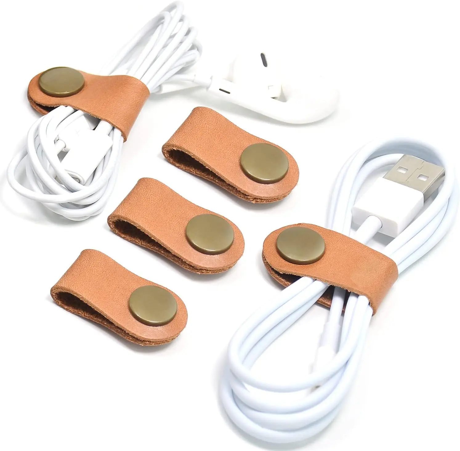 Cord Organizer, Cord Keeper, Cable Organizer USB Holder, Cable Straps, Earbud case, wrap Headphone, Headset Winder,Earphone Clips Ties,stocking stuffers for men Gifts Leather