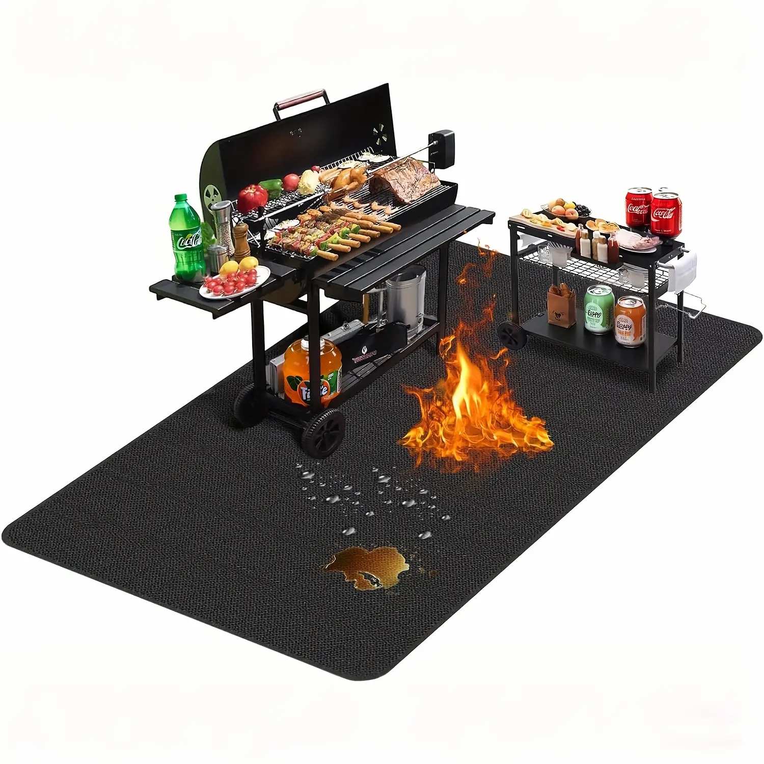 Large BBQ Grill Mat That Is Double-Sided, Fireproof, And Heat-Resistant, Suitable for Outdoor Grills, Fireplaces, Fire Pits, And Smokers. It Serves As a Waterproof And Oil-Proof Protector for Decks And Patios, And Is Easy to Clean