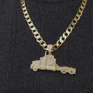 ViOrO 14K Gold Plated 10mm Cuban Link Chain for men with Truck Pendant for Dairy Use. Electro Laminated Premium Jewelry