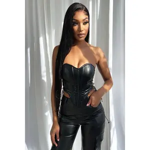 Noir Faux Leather Bustier Corset
