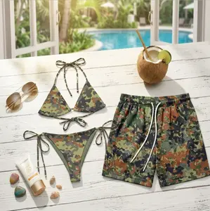 Hot Summer 2026 Matching Couple Swimwear Set, Green Tactical Camo Bikini Set & Men Hawaiian Beach Shorts