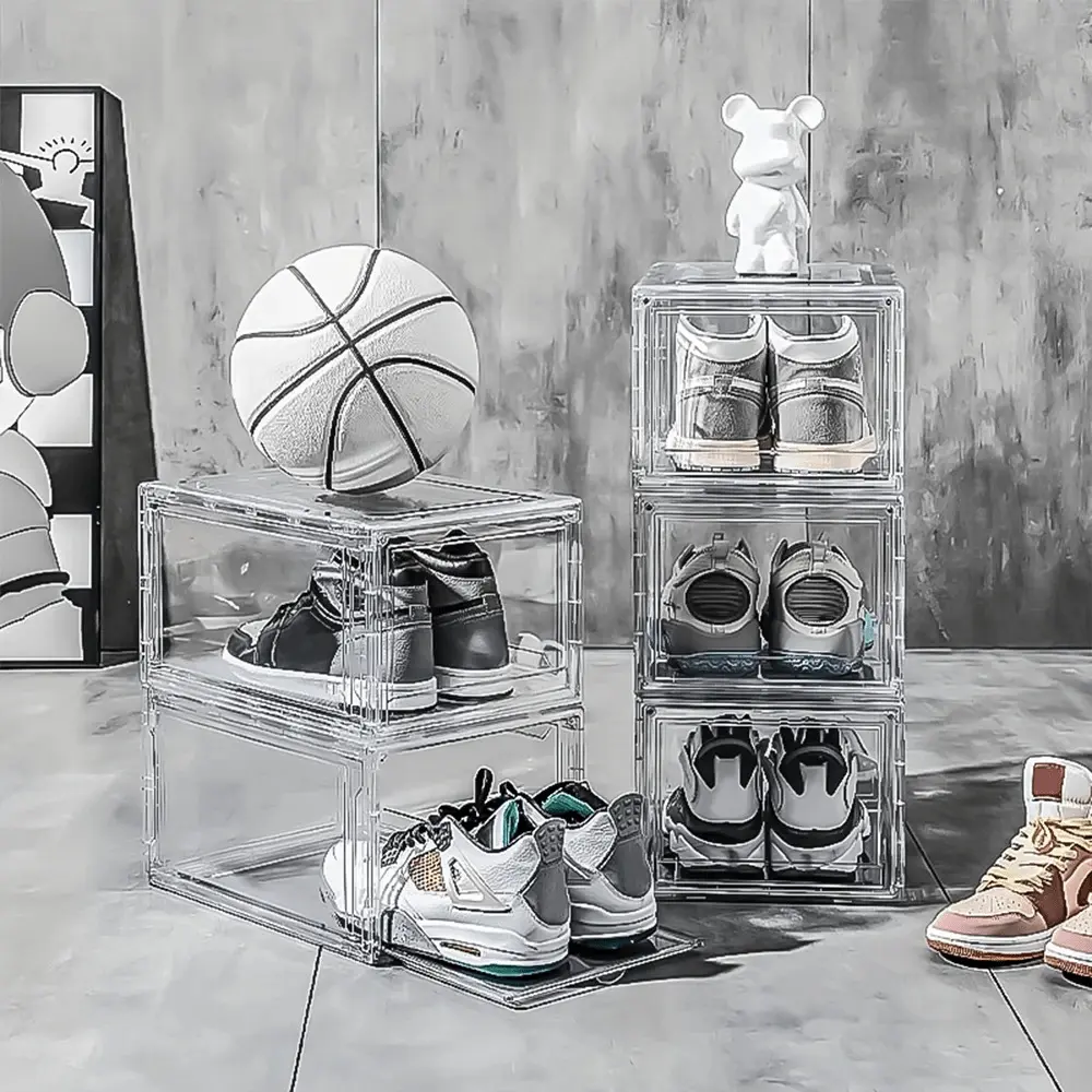 4/6/10 Pack Large Shoe Boxes Clear Plastic Stackable,Shoe Storage Organizer With Lids,Shoe Rack For Closet,Shoe Organizer And Shoe Containers For Sneaker Storage, Shoe Display Case