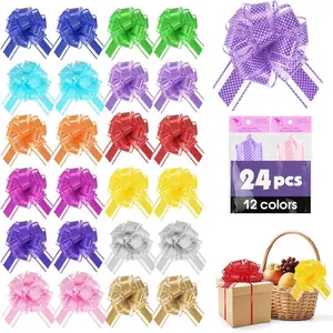 24 count Large Pull Bows for  Wrapping,12 Colors 6 Inch Pull Bows for Present Wrapping  Baskets Flower Bouquets, Pull Ribbon  Bows for Party, Christmas, Valentine's Day, Wedding, Birthday.