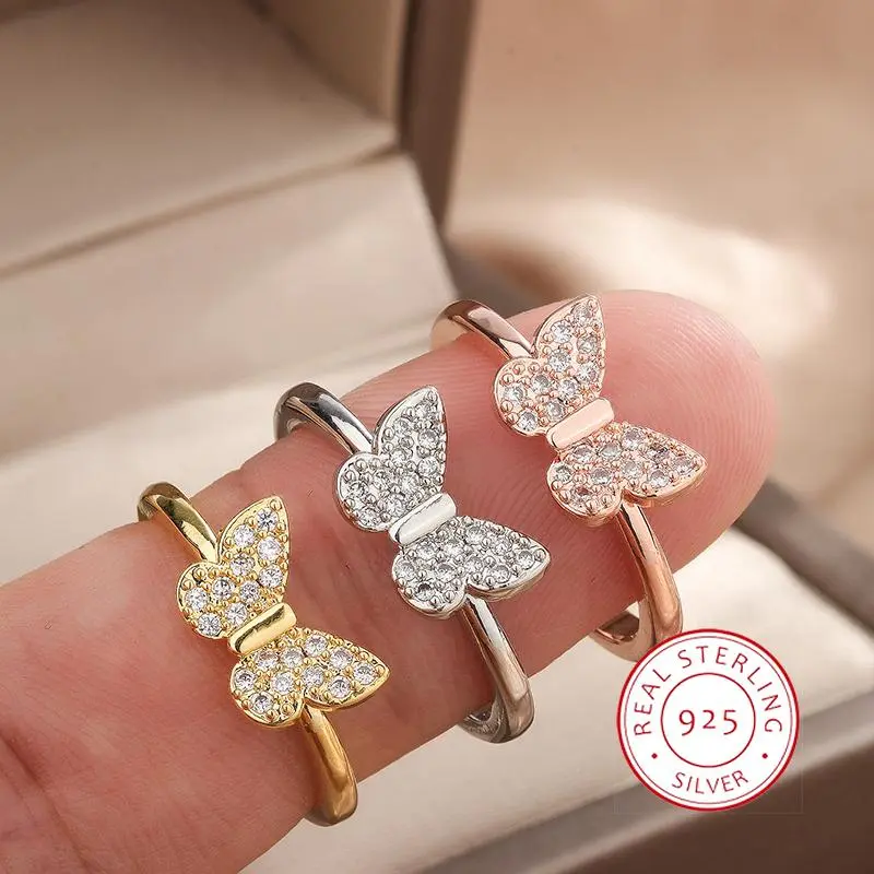 Stylish 925 Sterling Silver Butterfly Ring for Woman with AAA Zircon Exquisite Women's Jewelry Engagement Bride Jewelry