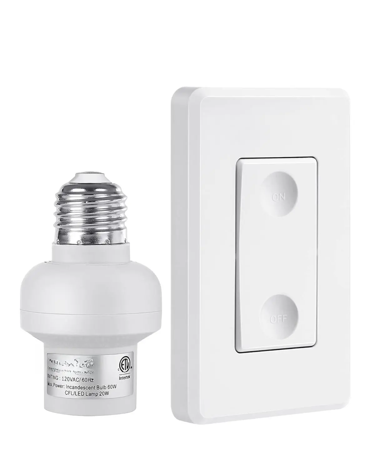 Remote Control Light Bulb Socket,  Light  for Pull Chain Light Fixture, Remote Light Socket E26 E27 Bulb Base with Wall Mounted  Controller, No Wiring, ETL Listed