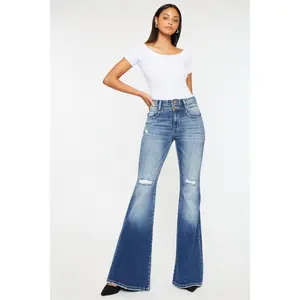 Kancan High Rise Wide Waistband Flare Jeans