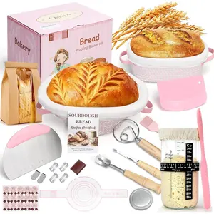 Sourdough Starter Kit with 2 Proofing Baskets (Oval & Round) & Sourdough Starter Jar, Complete Sourdough Bread Baking Supplies for Artisan Bread Ideal  for Women Mom Wife Bakers