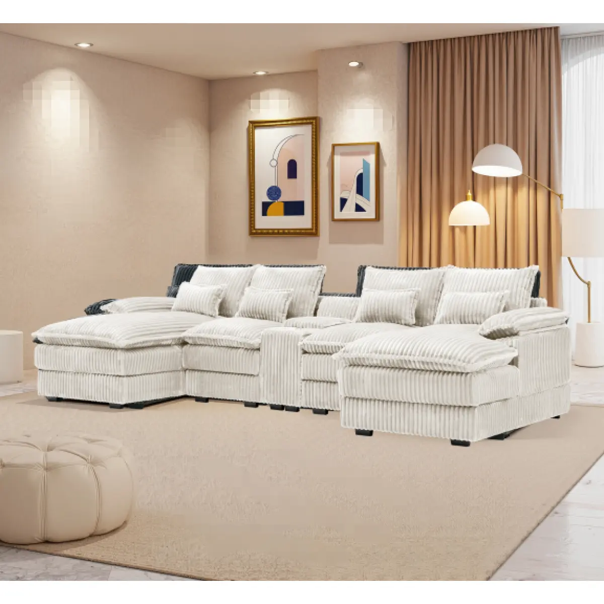 Aobtkel 120-Oversized U-Shape Modular Sectional Couch Sleeper with Chaise, Premium High-Density Foam, Plush Corduroy Upholstery, Deep Seating USB-Equipped Cloud Living Room Curved Sofa, Easy-to-Use No-Assembly Indoor Furniture, Cloud Couch