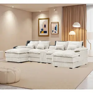 Aobtkel 120-Oversized SleeperSofa Couch,U-Shape Sectional CloudCouch with Chaise Modular Deep Seating Sofa,Premium High-Density Foam & Plush Corduroy,Upholteed Soft Couch, Modern Living RoomFurniture Durable Comfortable Design, NoAssembly Requ#Summervibes