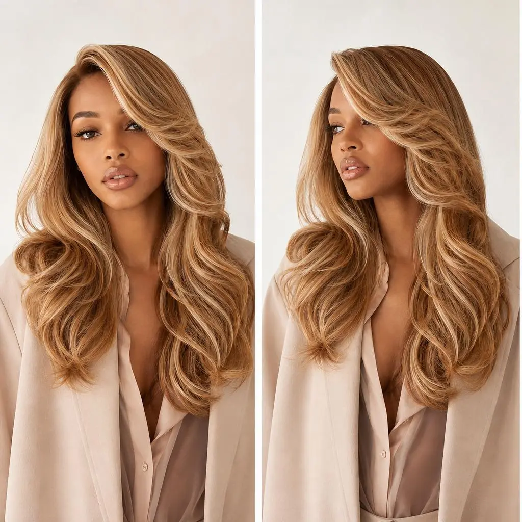 [Yaki Layers] Beginher Hair 26 inches Heat Resistance 200% Density Detroit Layer Style Middle Part 13x4 Frontal Lace Synthetic Wear Go Beginner Friendly Yaki Glueless Wigs Sunset Blonde Color tiktokshopspringglowup SummerVibes