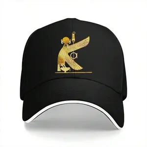 S&T Golden Ra Egyptian Sun God Baseball Cap Black Peak Cap With Vibrant Golden Embroidery, Ancient Egyptian Symbol Design, Polyester, Street Style, WomenS And Mens, Sun Shade Hat | Ancient Egyptian Design | Polyester Hat
