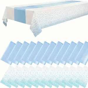 New 16Pack White&Blue White&Sage Green and Green&Gold Plastic Tablecloths Blue Table Runners - 54 x 108 Inch Dot Rectangle Tablecloth 12 x 108 Inch for Parties/Wedding.
