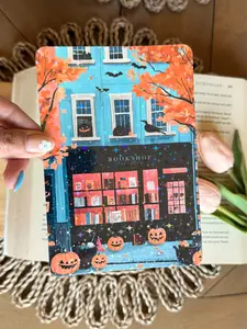 Blue Halloween Bookshop Kindle Insert Laminated Cardstock for Kindle Case, Holiday Holographic Kindle Paperwhite Insert